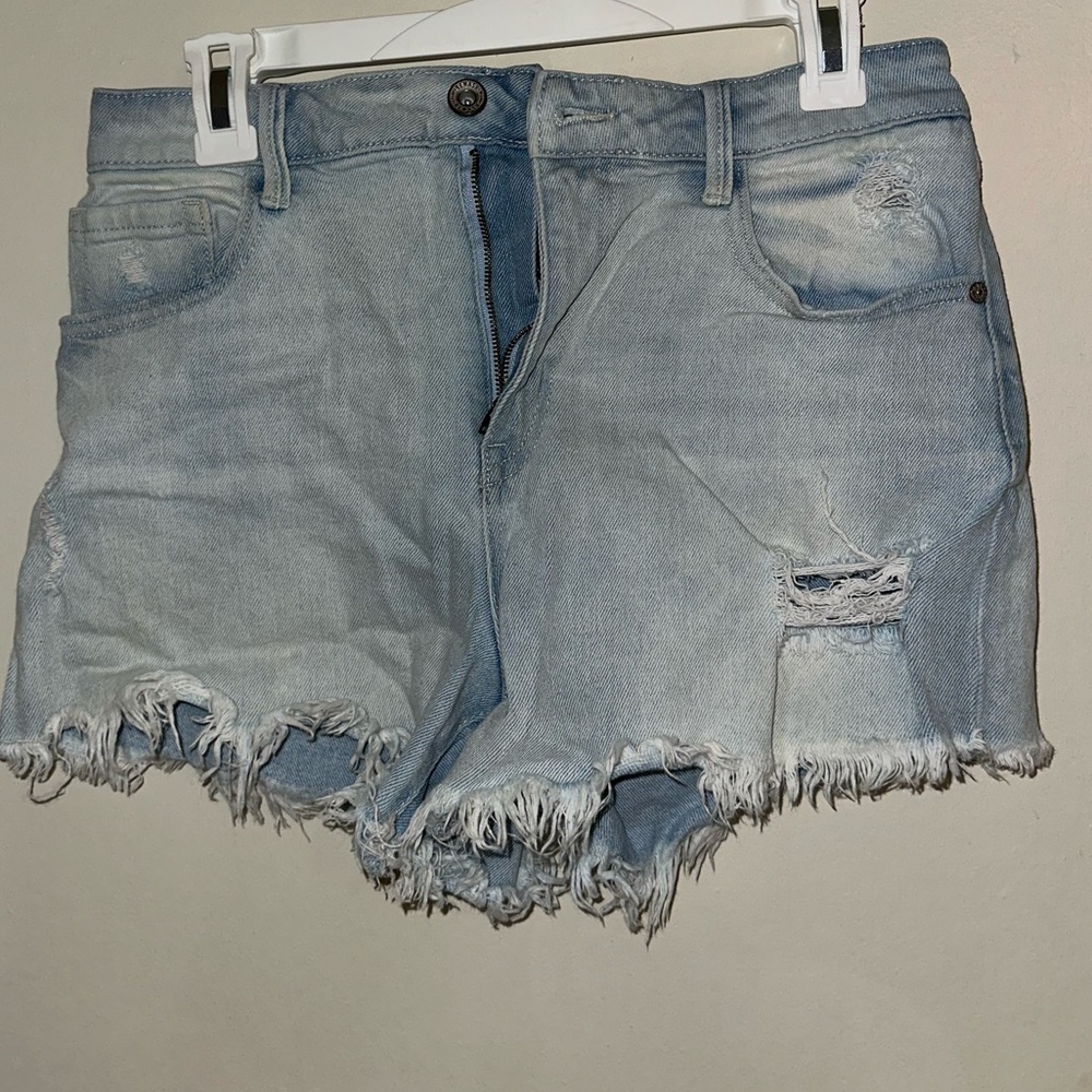 High rise, light washed jean shorts